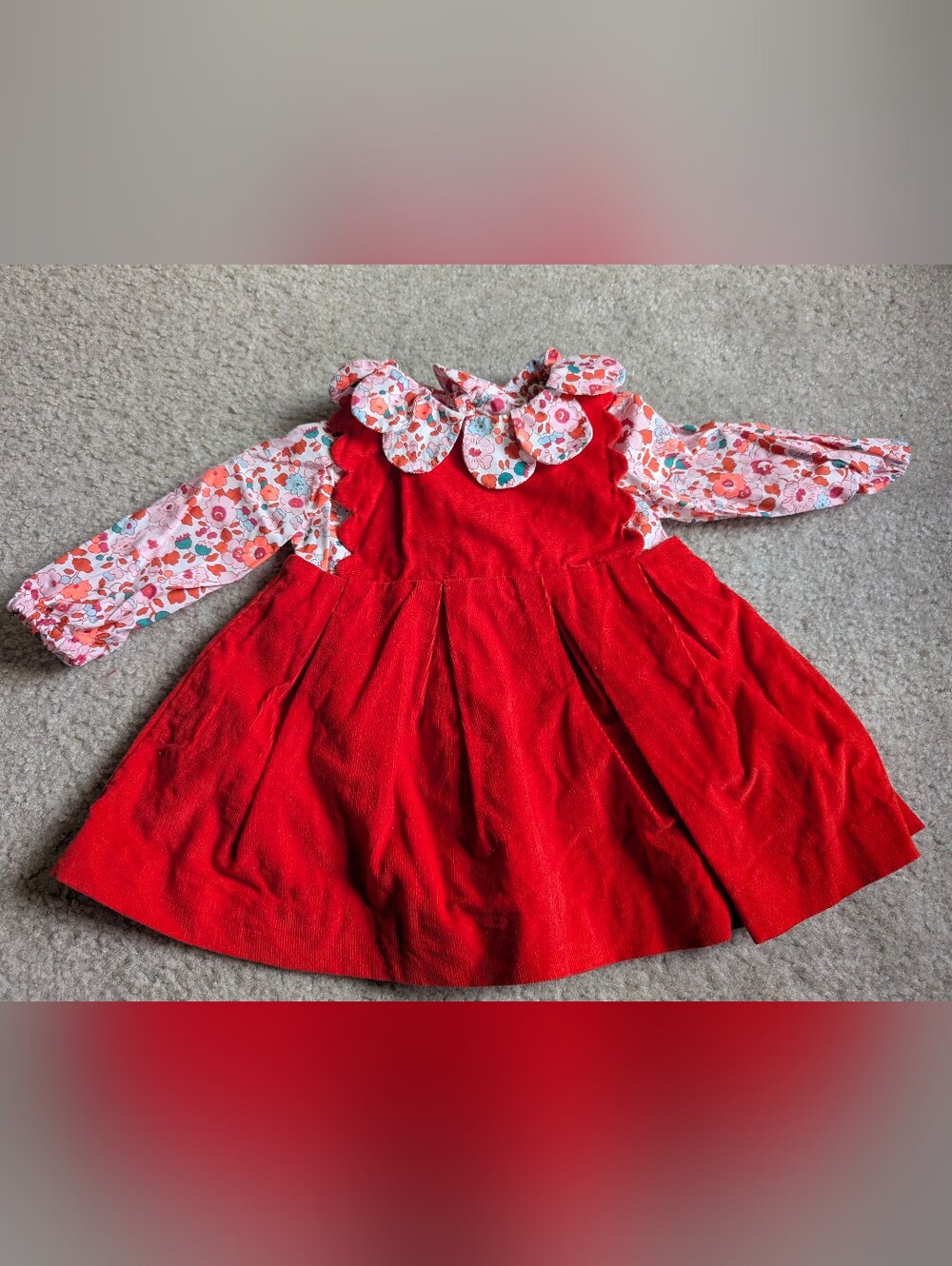 Jacadi Paris bright red courderoy jumper and floral blouse (separates) 6m